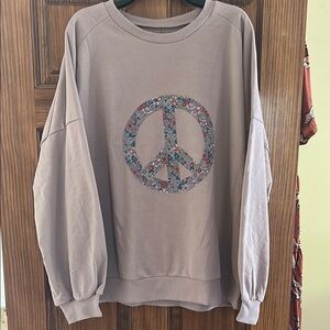 Floral Peace Sign Appliqué Sweatshirt Oversized XXL-Never Worn